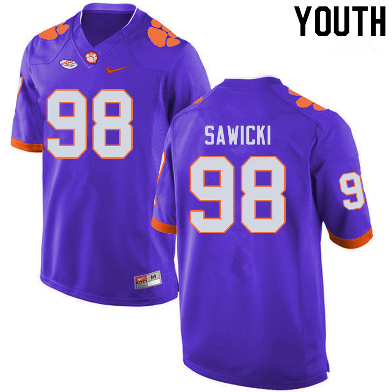 Youth #98 Steven Sawicki Clemson Tigers College Football Jerseys Sale-Purple